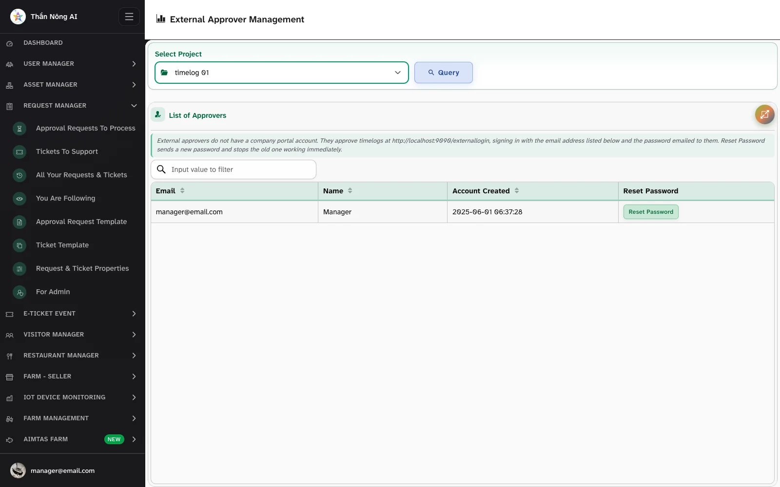 👤 Assign approvers — TimeLog › External Approver Management